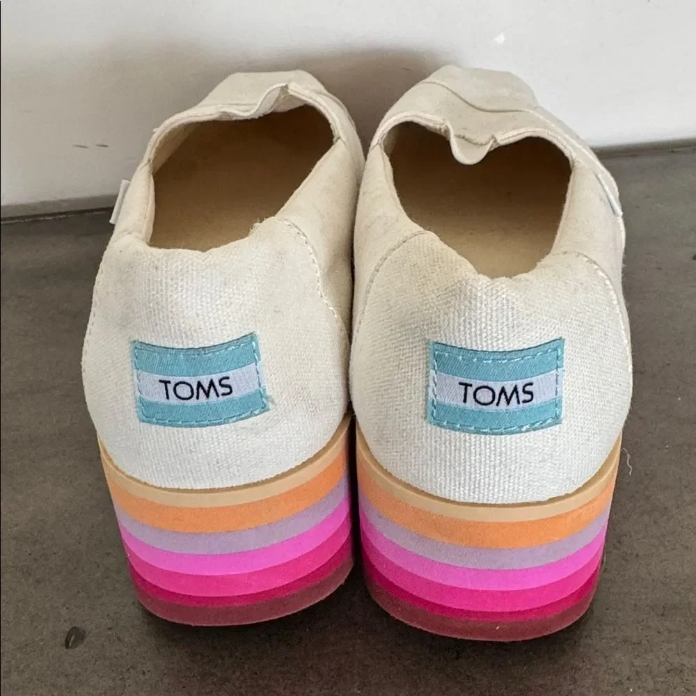 TOMS Alp Espadrille Platform Slip-On Shoes Cream Canvas Rainbow Women’s Size 9